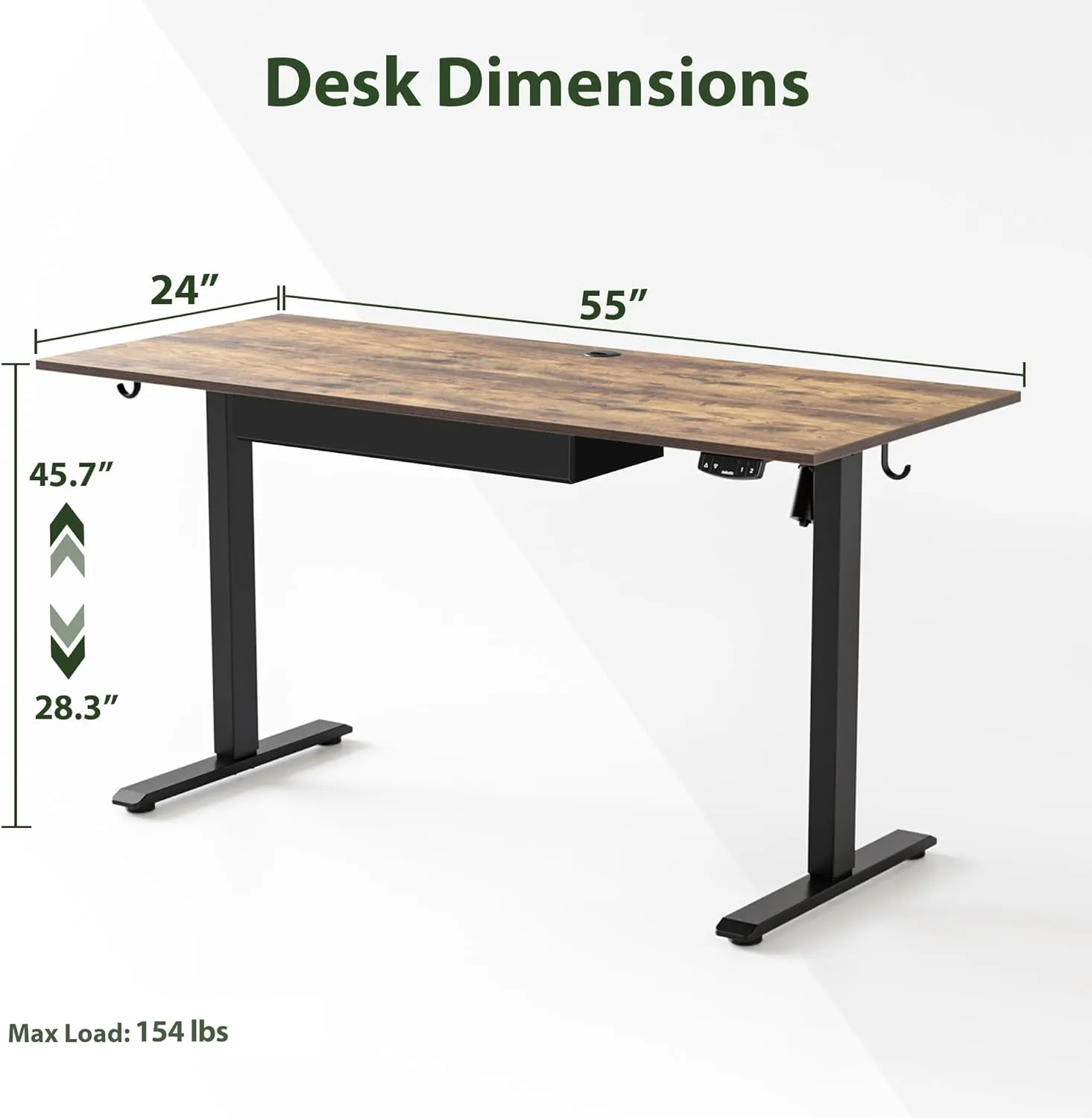 Agilestic Adjustable Height Electric Standing Desk with Storage Wooden Drawer, 55 x 24 Inches Stand Up Home Office Computer Gaming Table for Work Office Home, Rustic Brown