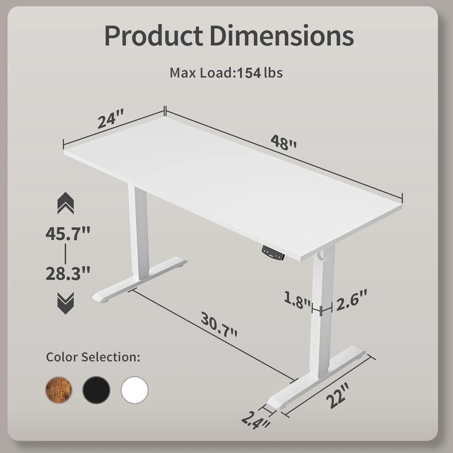 Agilestic Electric Standing Desk, 48 x 24 Inches Height Adjustable Desk, Sit Stand up for Work Office Home, Ergonomic Rising Computer Table with Memory Preset, White