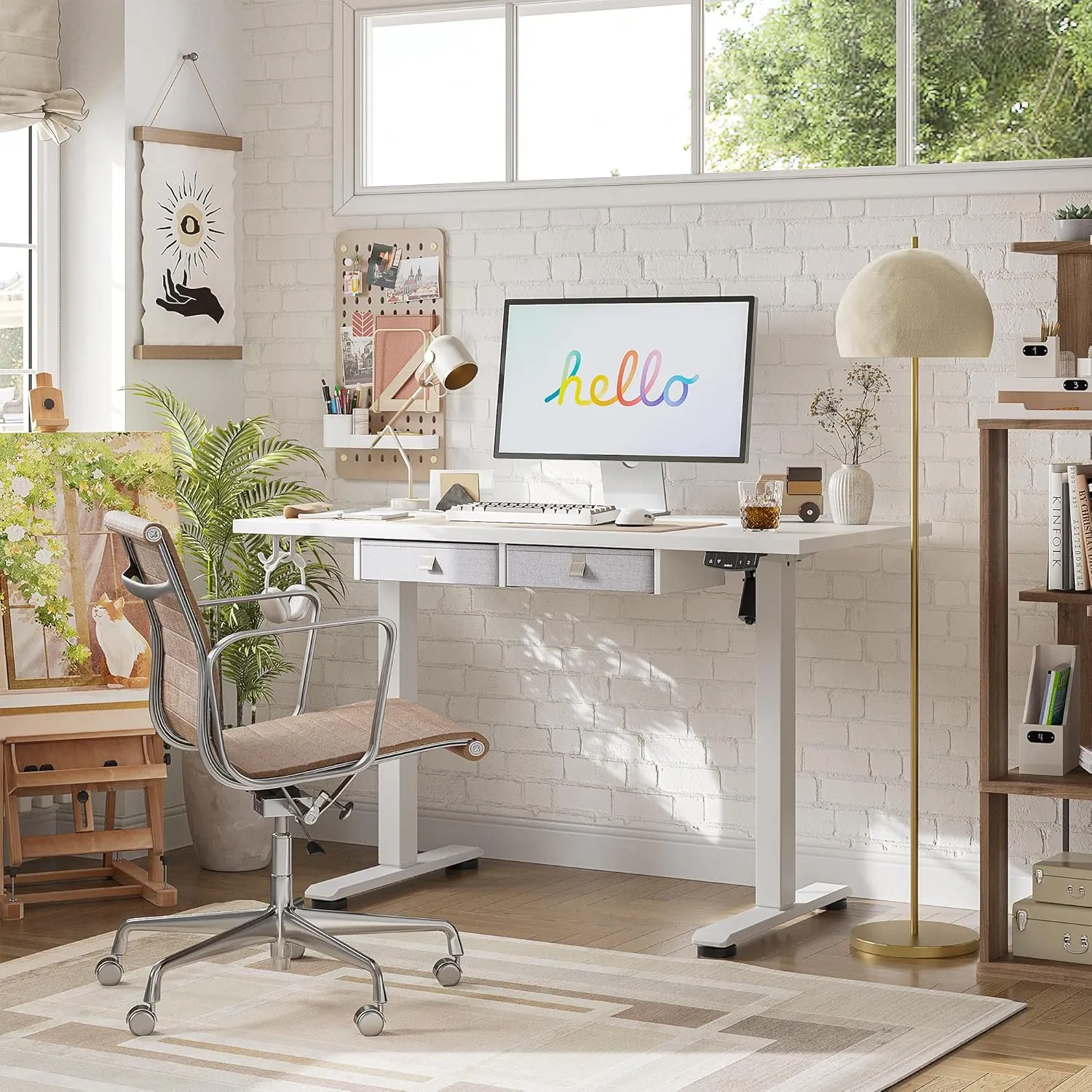 Agilestic Standing Desk with 2 Drawers, Adjustable Height Electric Desk with Storage, 55 x 24 Inches Sit Stand Up Computer Table for Work Office Home, White