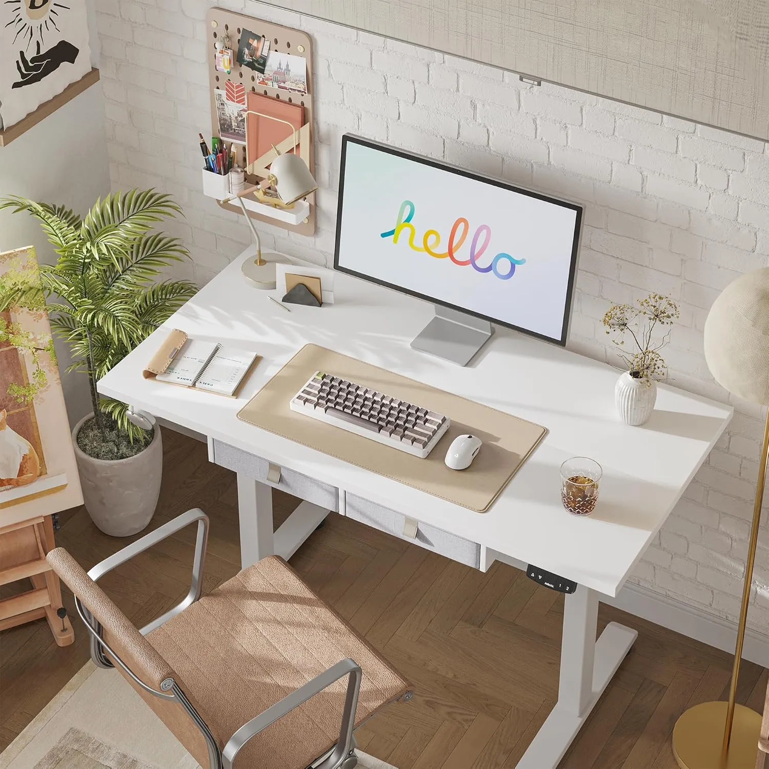 Agilestic Standing Desk with 2 Drawers, Adjustable Height Electric Desk with Storage, 55 x 24 Inches Sit Stand Up Computer Table for Work Office Home, White