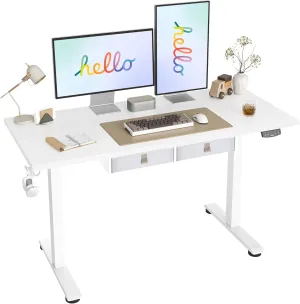 Agilestic Standing Desk with 2 Drawers, Adjustable Height Electric Desk with Storage, 55 x 24 Inches Sit Stand Up Computer Table for Work Office Home, White