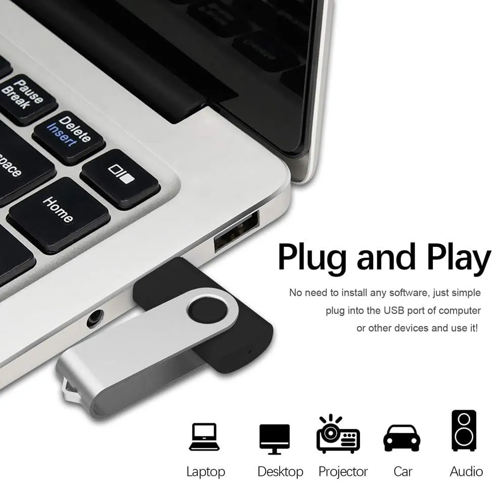 Aiibe 4GB Flash Drive Bulk 4GB USB Flash Drive Thumb Drives 10 Pack USB 2.0 Memory Stick Jump Drive Zip Drives Swivel Keychain Design (4GB, Black)