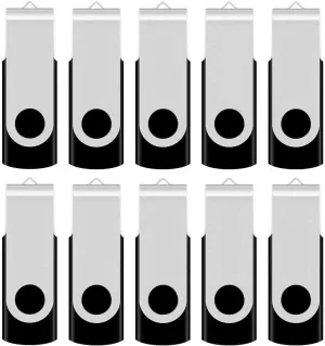 Aiibe 4GB Flash Drive Bulk 4GB USB Flash Drive Thumb Drives 10 Pack USB 2.0 Memory Stick Jump Drive Zip Drives Swivel Keychain Design (4GB, Black)