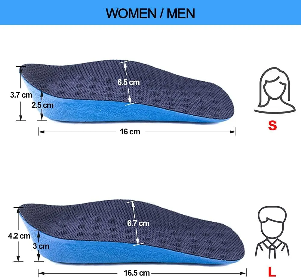 Ailaka Height Increase Insoles (Can be Worn in Socks), Arch Support Half Inserts Shock Absorption Heel Lifts Cushion Pads for Men & Women (Small)