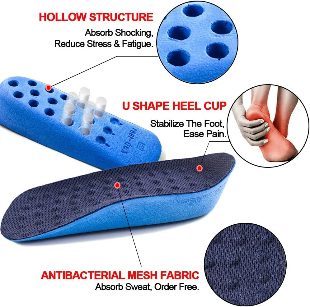 Ailaka Height Increase Insoles (Can be Worn in Socks), Arch Support Half Inserts Shock Absorption Heel Lifts Cushion Pads for Men & Women (Small)