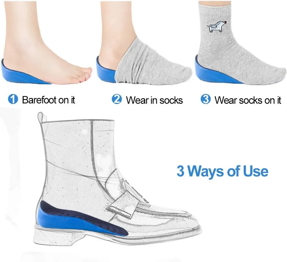 Ailaka Height Increase Insoles (Can be Worn in Socks), Arch Support Half Inserts Shock Absorption Heel Lifts Cushion Pads for Men & Women (Small)