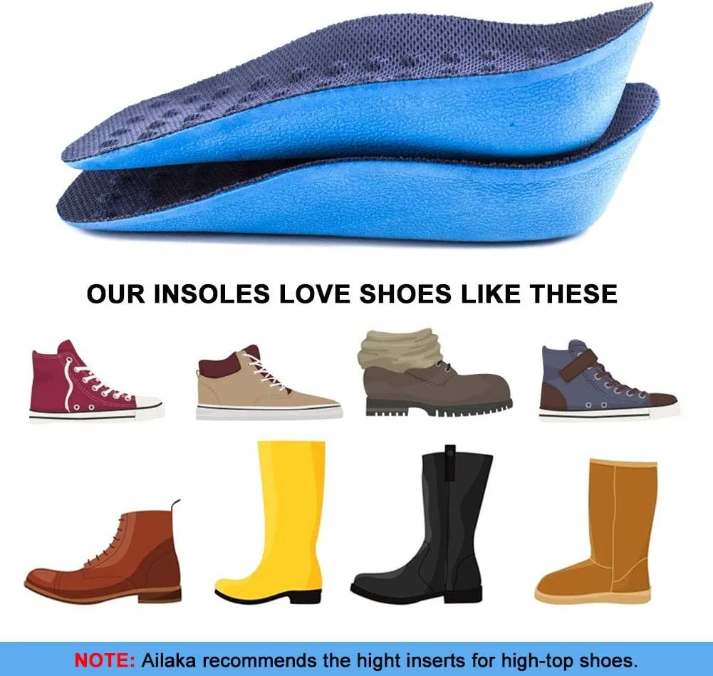 Ailaka Height Increase Insoles (Can be Worn in Socks), Arch Support Half Inserts Shock Absorption Heel Lifts Cushion Pads for Men & Women (Small)