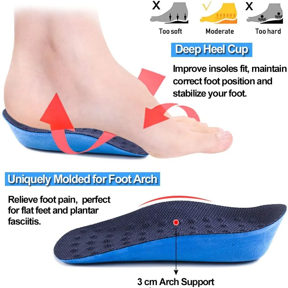 Ailaka Height Increase Insoles (Can be Worn in Socks), Arch Support Half Inserts Shock Absorption Heel Lifts Cushion Pads for Men & Women (Small)