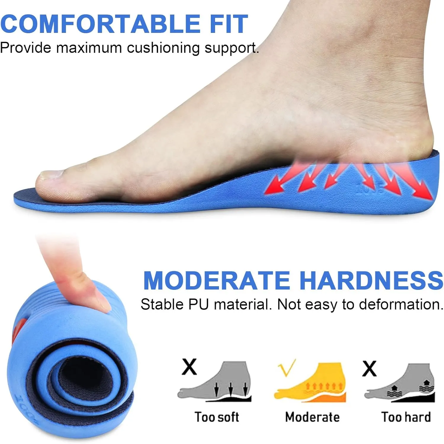 Ailaka Height Increase Insoles for Men Women - 1 Pair PU Shoes Lifts Elastic Shock Absorbing Sports Shoe Insoles Height Increase, Heel Lifts for Men Women Shoes Inserts