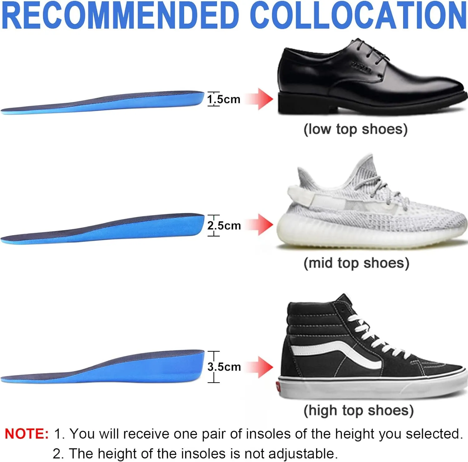 Ailaka Height Increase Insoles for Men Women - 1 Pair PU Shoes Lifts Elastic Shock Absorbing Sports Shoe Insoles Height Increase, Heel Lifts for Men Women Shoes Inserts