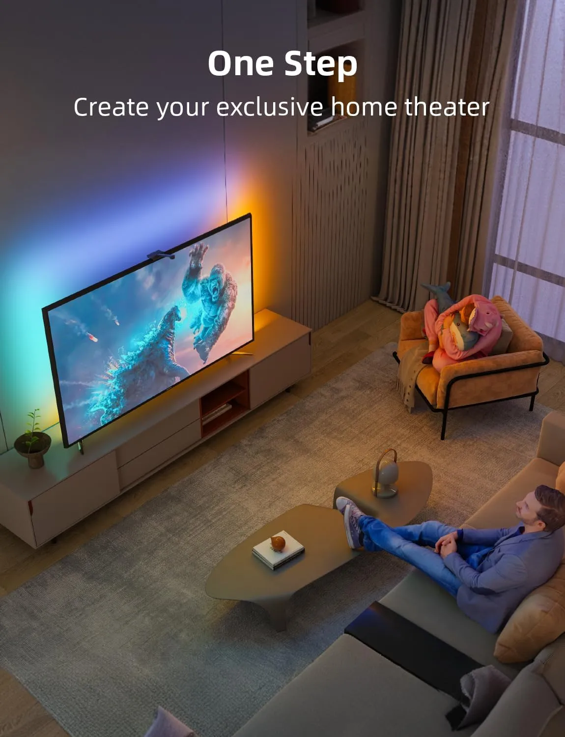 Ailofy Smart TV LED Backlight with Camera for 75-85 inch Screens, 16.4ft LED Strip Lights Sync to Screen& Music, Color Changing Lights for TV Work with Alexa & Google Assistant, App Control