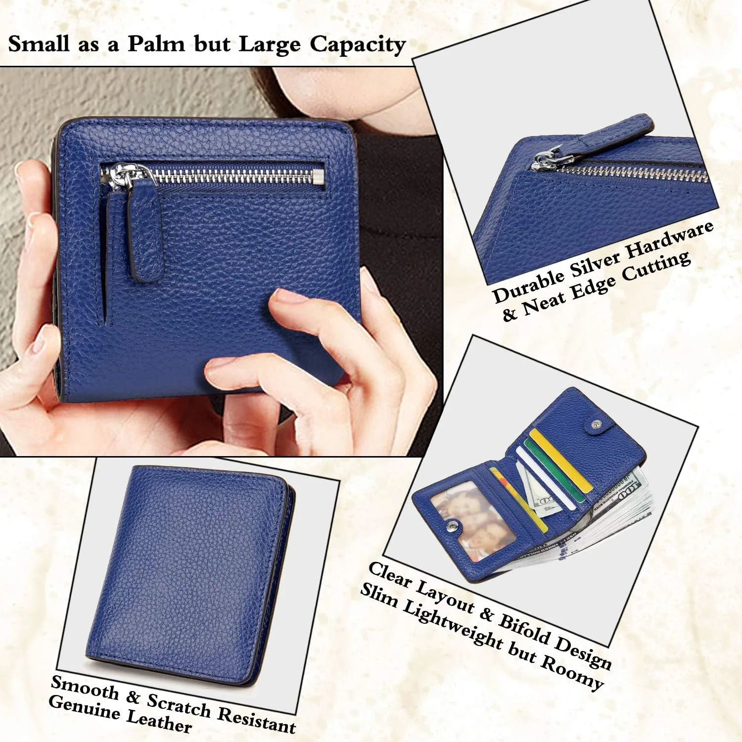 AINIMOER Small Leather Wallet for Women, Ladies Credit Card Holder RFID Blocking Women's Mini Bifold Pocket Purse