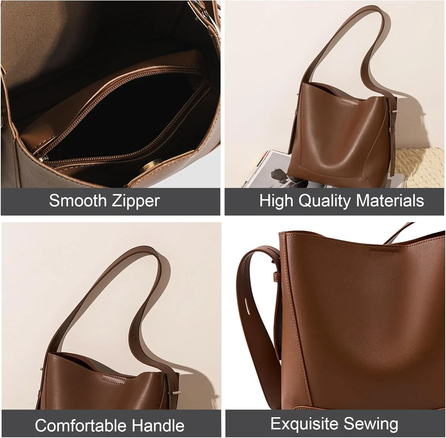 Aipjoy Bucket Bags For Women,Bucket Purses,Vegan Leather Shoulder Tote Bag Handbag With Adjustable Strap