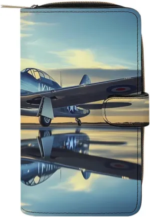 Airplane Vintage Aviation Fighter Long Wallet PU Leather Credit Card Holder Durable Zippered Purse Clutch Wallet
