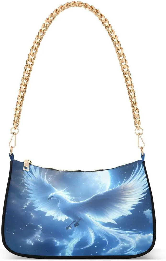 ALAZA Blue Phoenix Moon Chian Shoulder Bag Handbags Tote Mini Clutch Purse Hobo Bag with Zipper Closure for Women