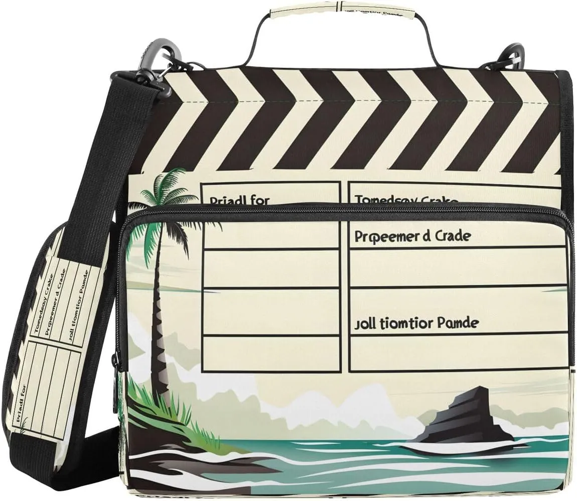 ALAZA Movie Clapboard Cinema Beach Zipper Binder Bag 3 Ring Binder Large Capacity 1.5 Inch Multi-Pockets Organizer with Shoulder Strap and Handle for School Office Supplies
