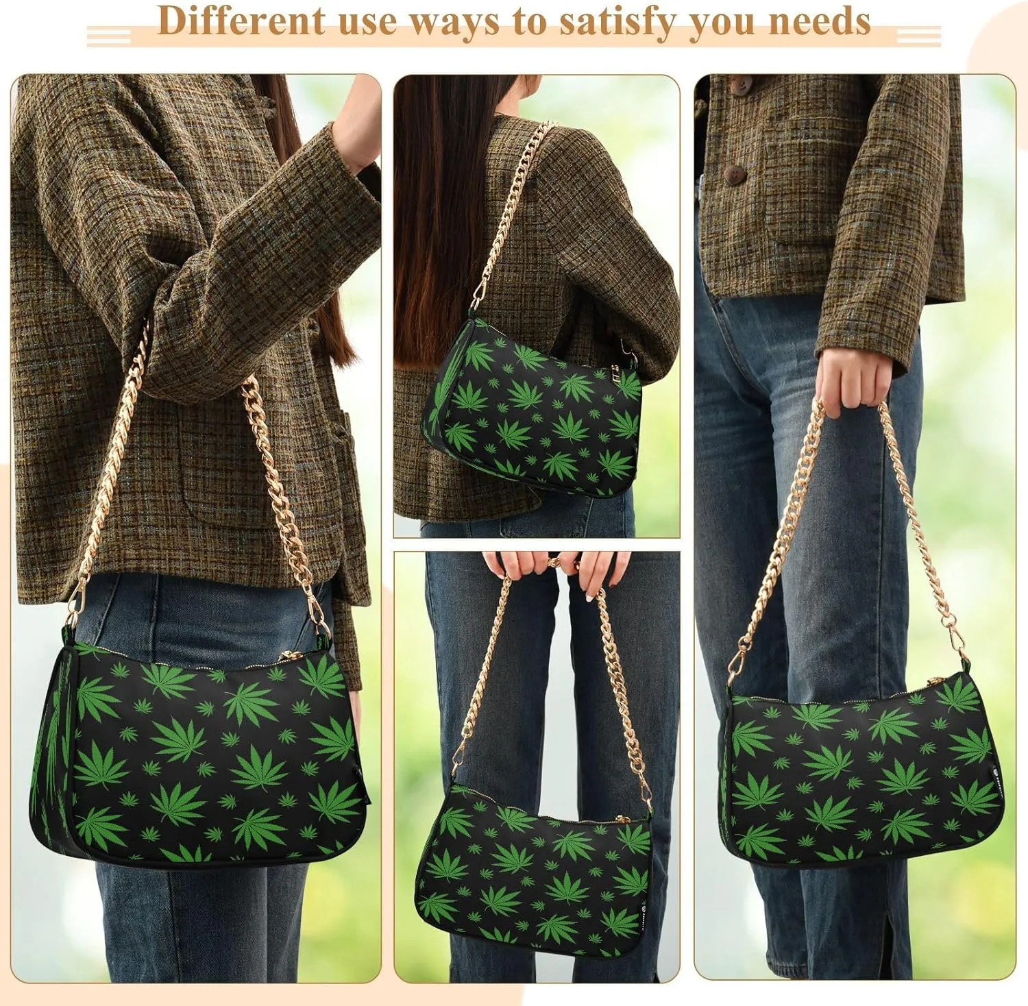 ALAZA Shoulder Handbags for Women Travel Hobo Tote Handbag Women Gold Chain Shoulder Bags Purse with Zipper Closure