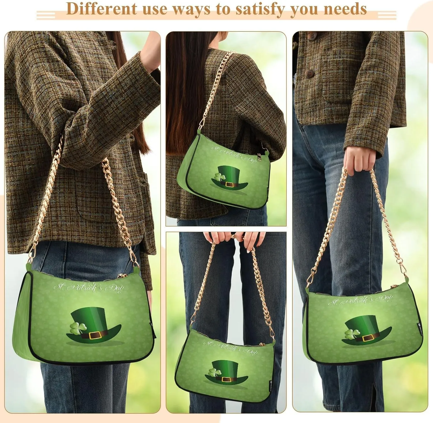 ALAZA Shoulder Handbags for Women Travel Hobo Tote Handbag Women Gold Chain Shoulder Bags Purse with Zipper Closure