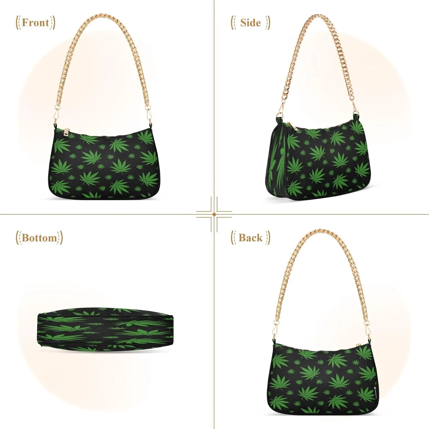 ALAZA Shoulder Handbags for Women Travel Hobo Tote Handbag Women Gold Chain Shoulder Bags Purse with Zipper Closure