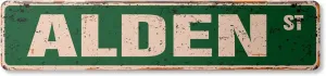 Alden Vintage Aluminum Street Sign Childrens Name Room Metal Sign Rustic Metal tin | Indoor/Outdoor | 24" Wide