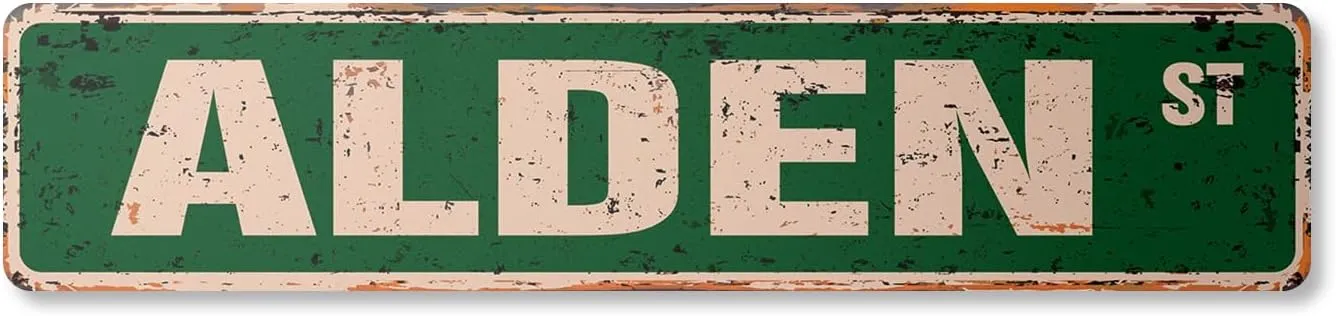 Alden Vintage Aluminum Street Sign Childrens Name Room Metal Sign Rustic Metal tin | Indoor/Outdoor | 24" Wide