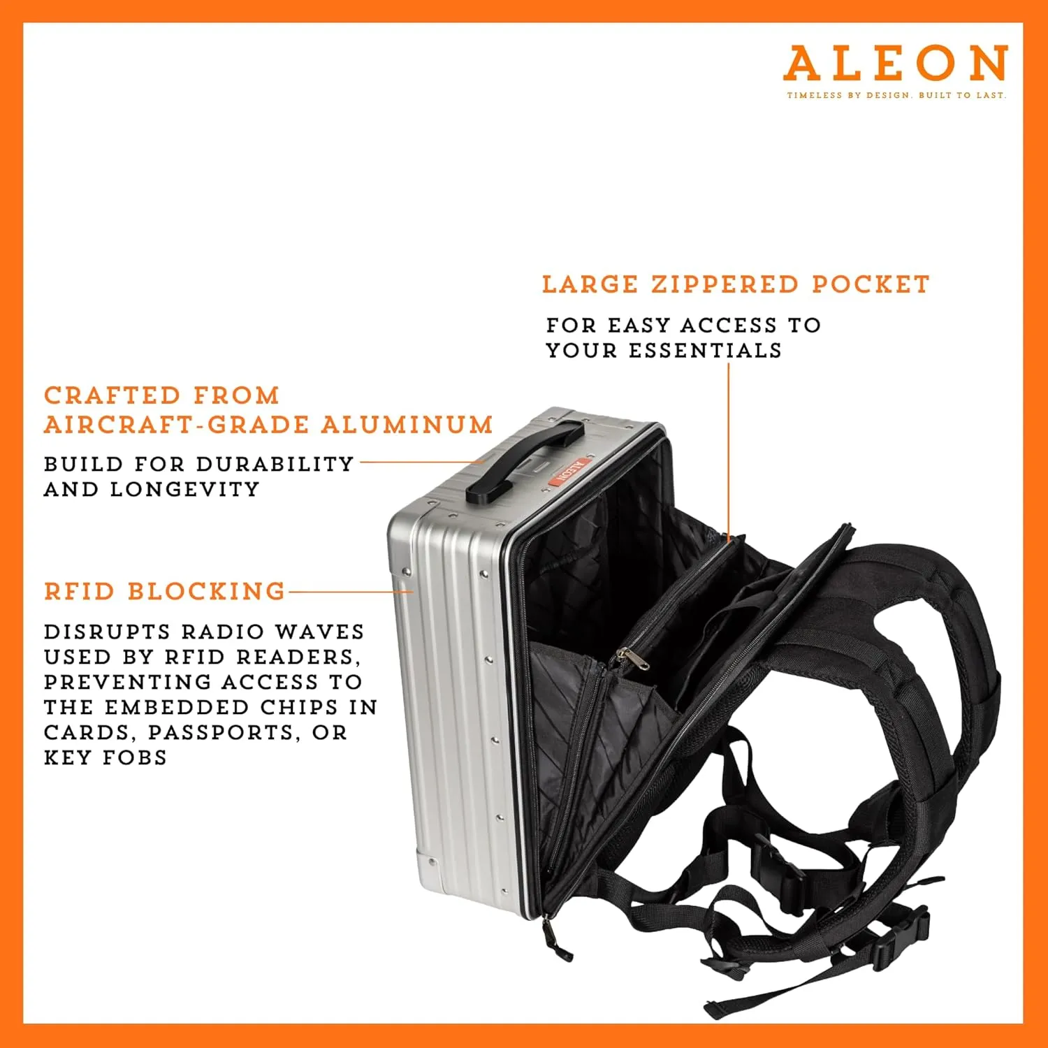 Aleon 16" Hybrid Aluminum Backpack for Men & Women | Fits 13" Laptop | Hard Shell for Business Travel | Tech, Executive, Gaming, Photographer Backpack (Silver)
