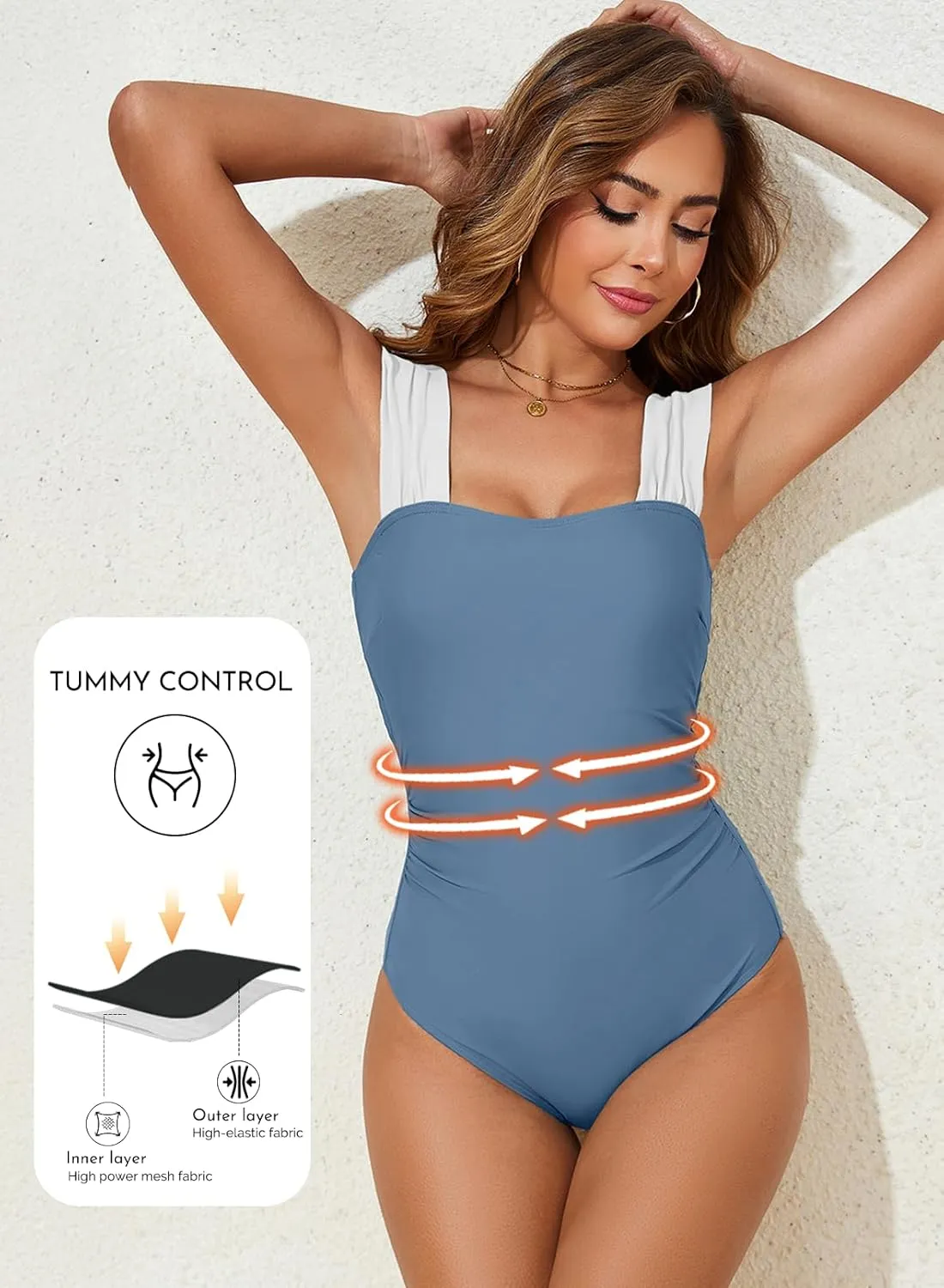 Aleumdr Women's One Piece Swimsuit Ruched Tummy Control Bathing Suit Adjustable Strap Full Coverage Swimwear