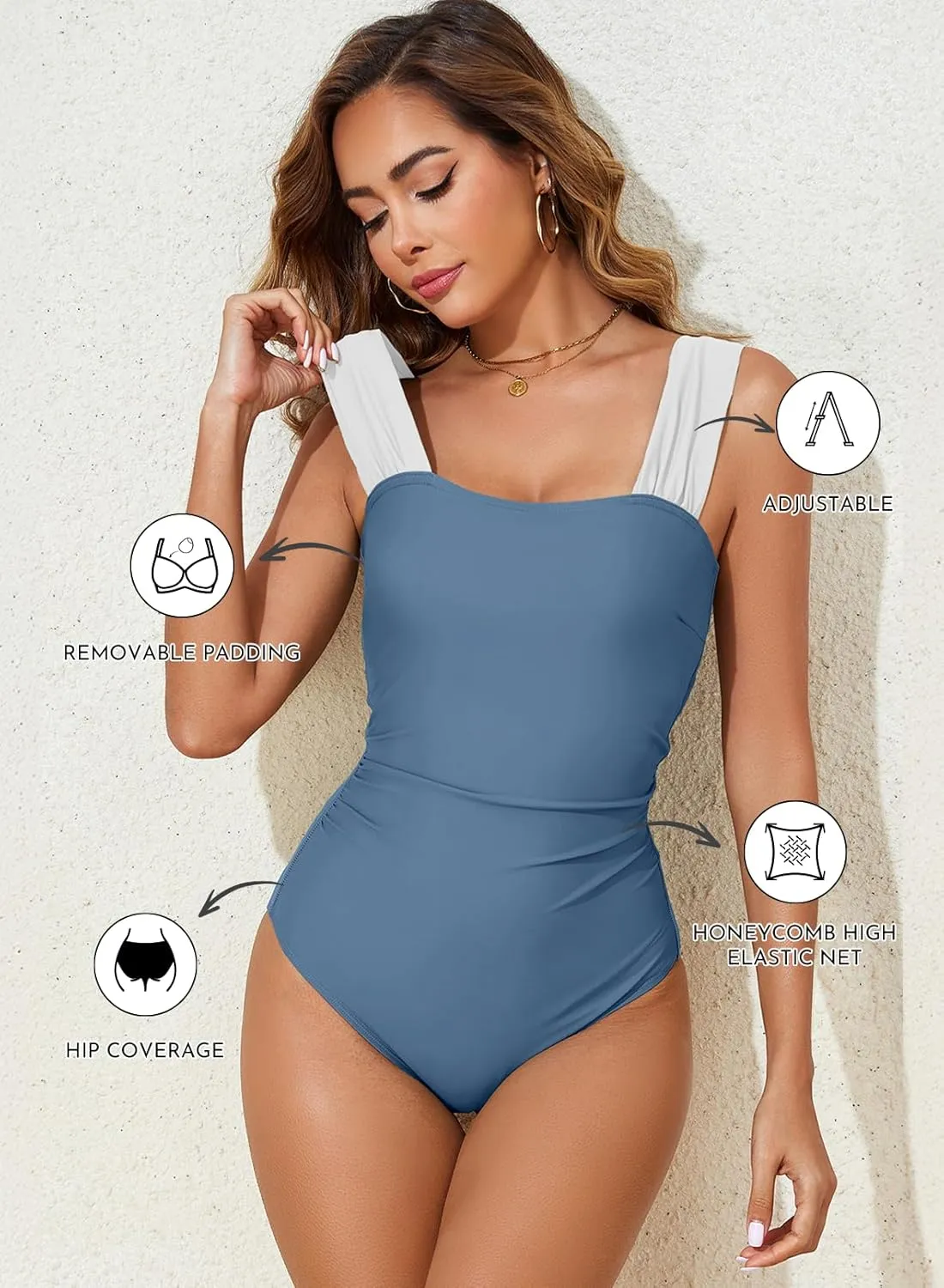 Aleumdr Women's One Piece Swimsuit Ruched Tummy Control Bathing Suit Adjustable Strap Full Coverage Swimwear