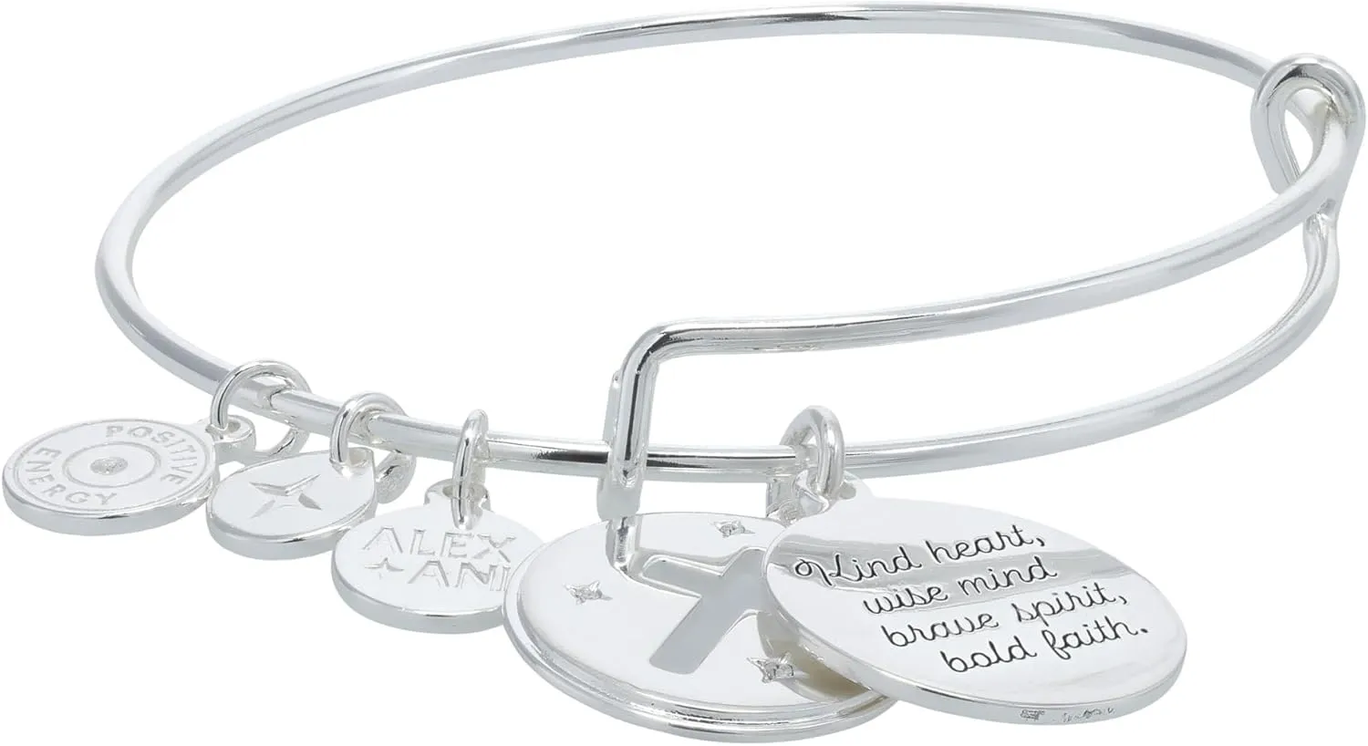 Alex and Ani Faith and Cross Slider Charm Expandable Wire Bangle Bracelet, Shiny Silver Finish,Silver Charm, 2 to 3.5 in