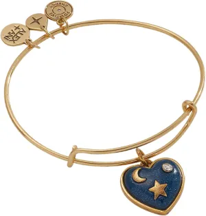 Alex and Ani Path of Symbols, Heart Bangle Bracelet, Antique Gold Finish, Blue Charm, 2 to 3.5 in