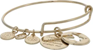 Alex and Ani Strength and Butterfly Slider Charm Expandable Wire Bangle Bracelet, Shiny Gold Finish, Gold Charm, 2 to 3.5 in