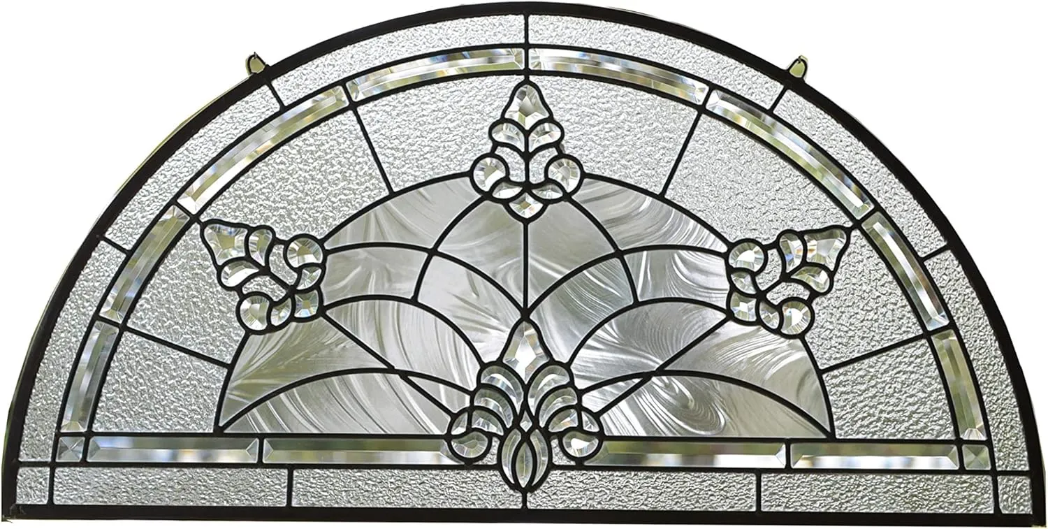 All Clear Stained Glass Beveled Hanging Window Panel 34" W x 18" H
