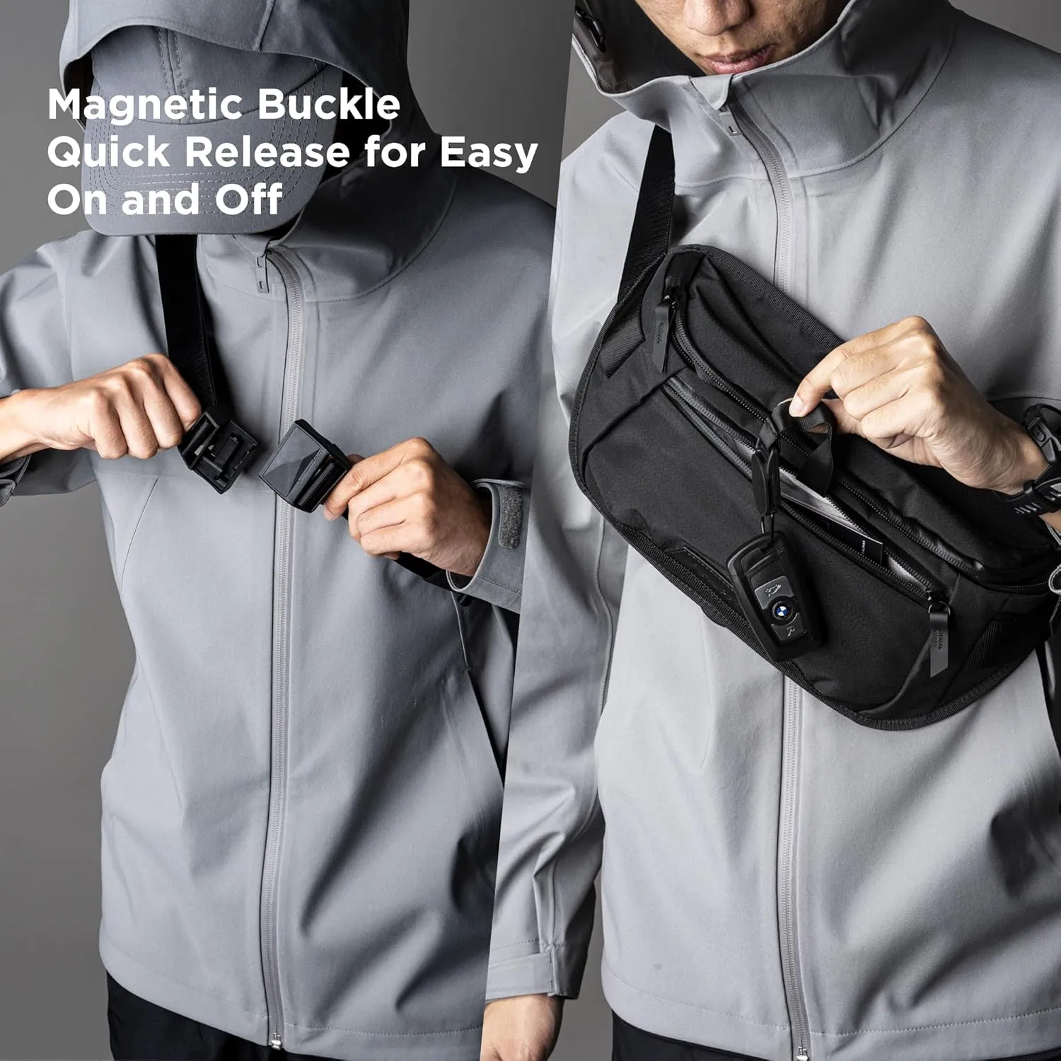 ALPAKA Bravo Sling Mini V2 - Chest Bag Fits an iPad Mini, 5L Medium Crossbody Bag for Men Weather Resistant Fabrics, Adjustable Shoulder Strap, Quick Release Maglockz Buckle (Black Axoflux 300D)