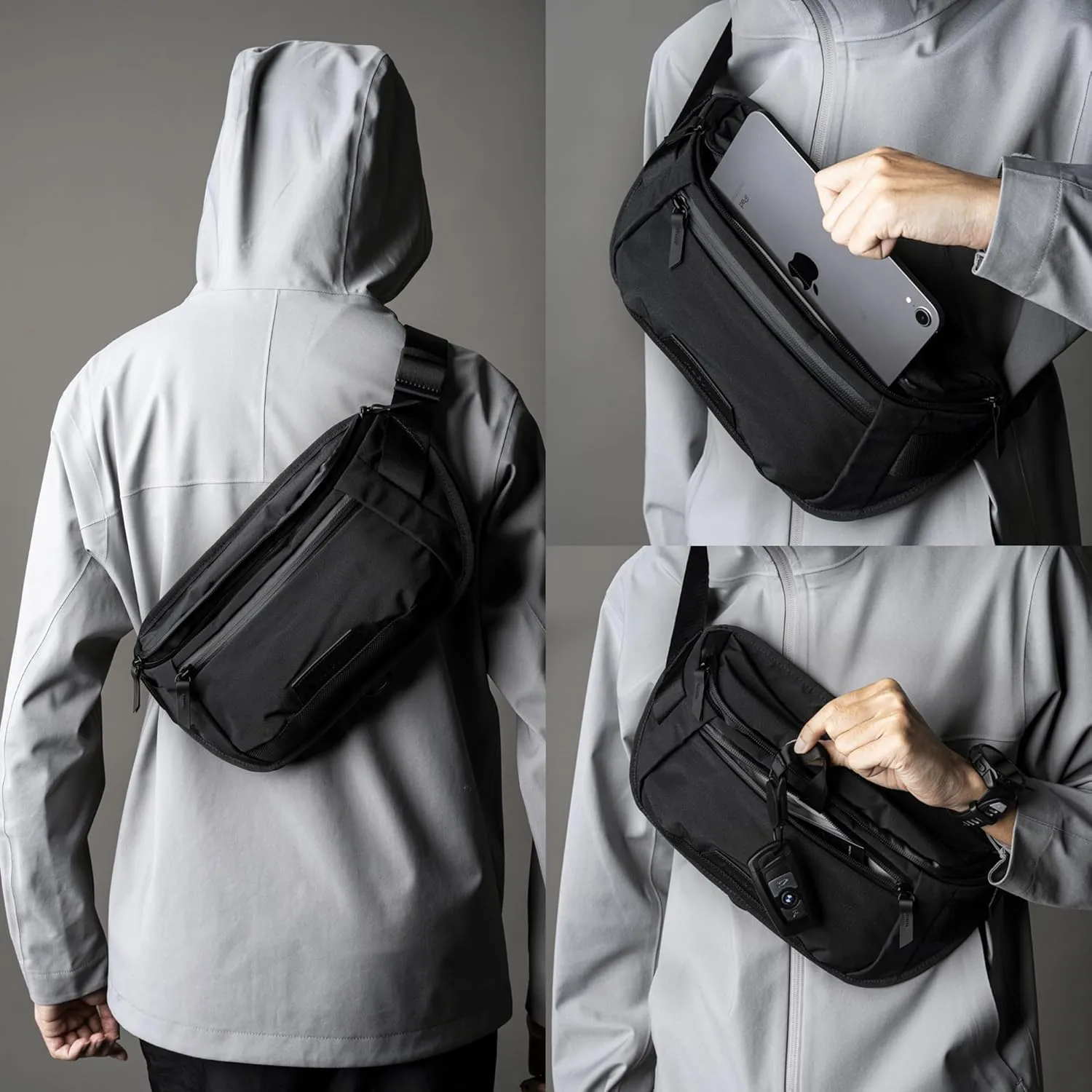 ALPAKA Bravo Sling Mini V2 - Chest Bag Fits an iPad Mini, 5L Medium Crossbody Bag for Men Weather Resistant Fabrics, Adjustable Shoulder Strap, Quick Release Maglockz Buckle (Black Axoflux 300D)