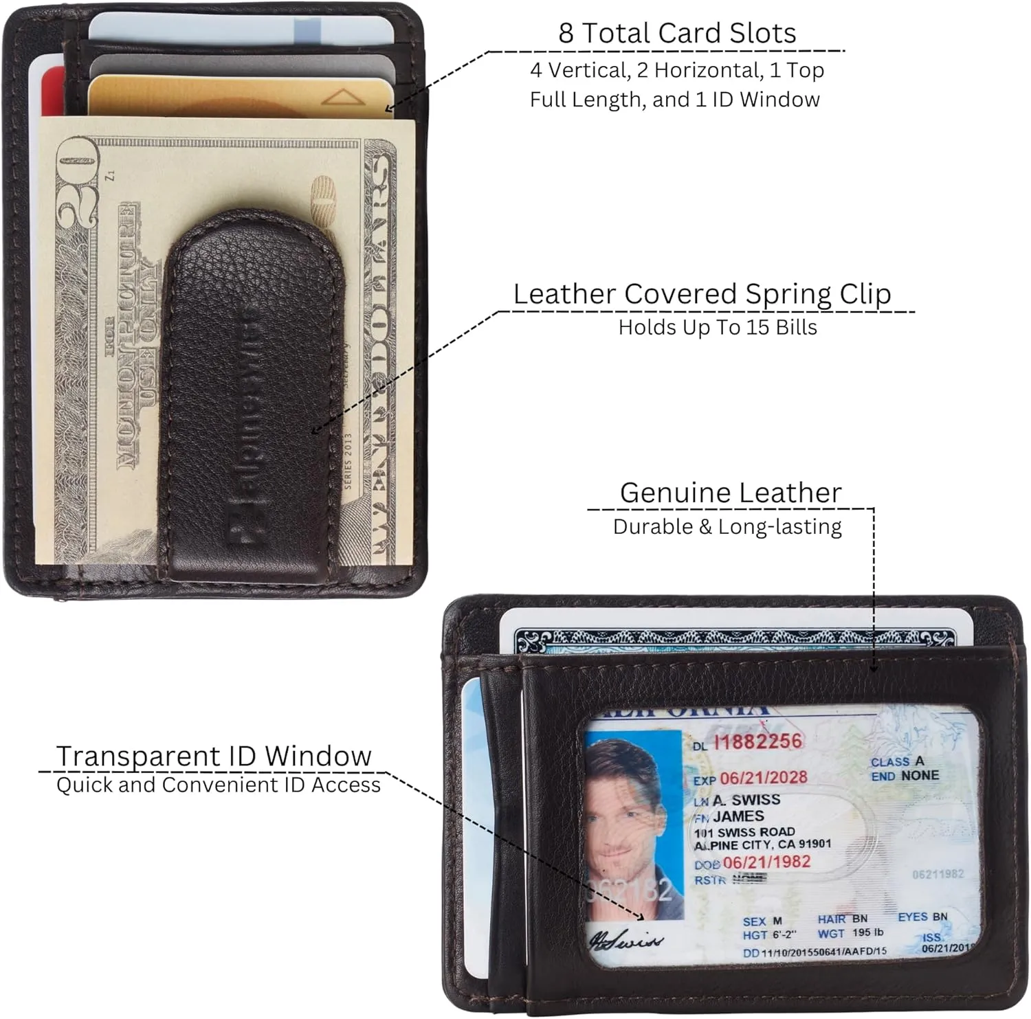 Alpine Swiss RFID Dermot Money Clip Front Pocket Wallet For Men Leather Comes in a Gift Box