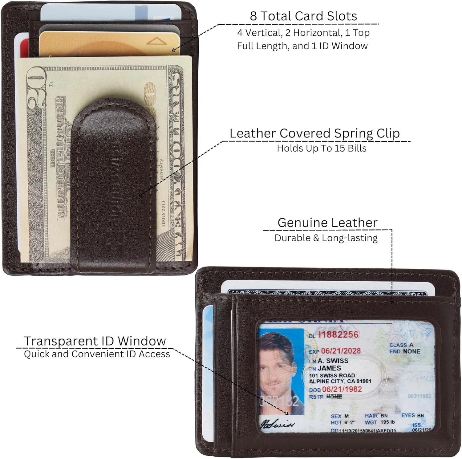 Alpine Swiss RFID Dermot Money Clip Front Pocket Wallet For Men Leather Comes in a Gift Box