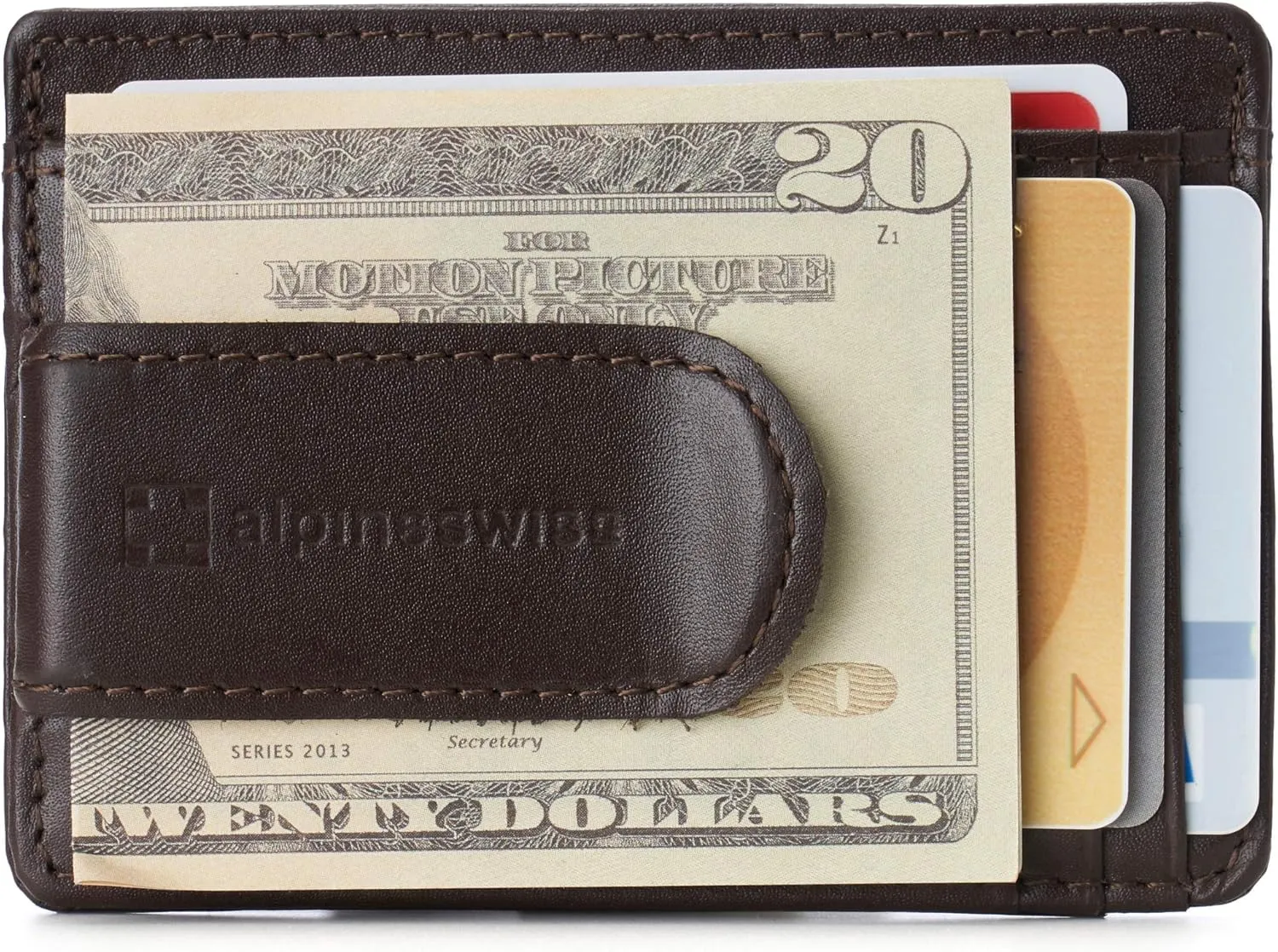Alpine Swiss RFID Dermot Money Clip Front Pocket Wallet For Men Leather Comes in a Gift Box