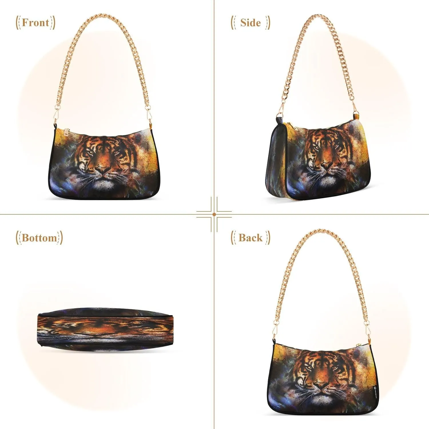 ALZA Shoulder Handbags for Women Travel Hobo Tote Handbag Women Gold Chain Shoulder Bags Purse with Zipper Closure