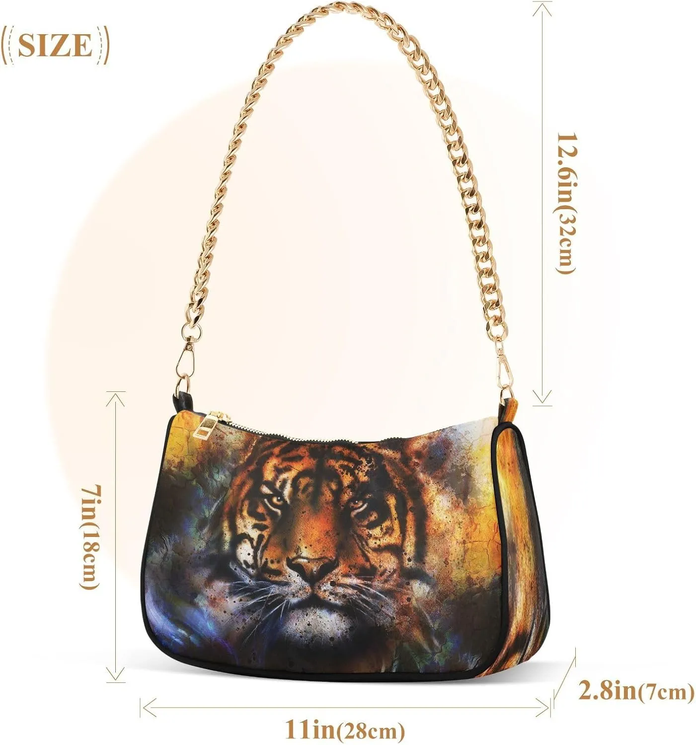 ALZA Shoulder Handbags for Women Travel Hobo Tote Handbag Women Gold Chain Shoulder Bags Purse with Zipper Closure