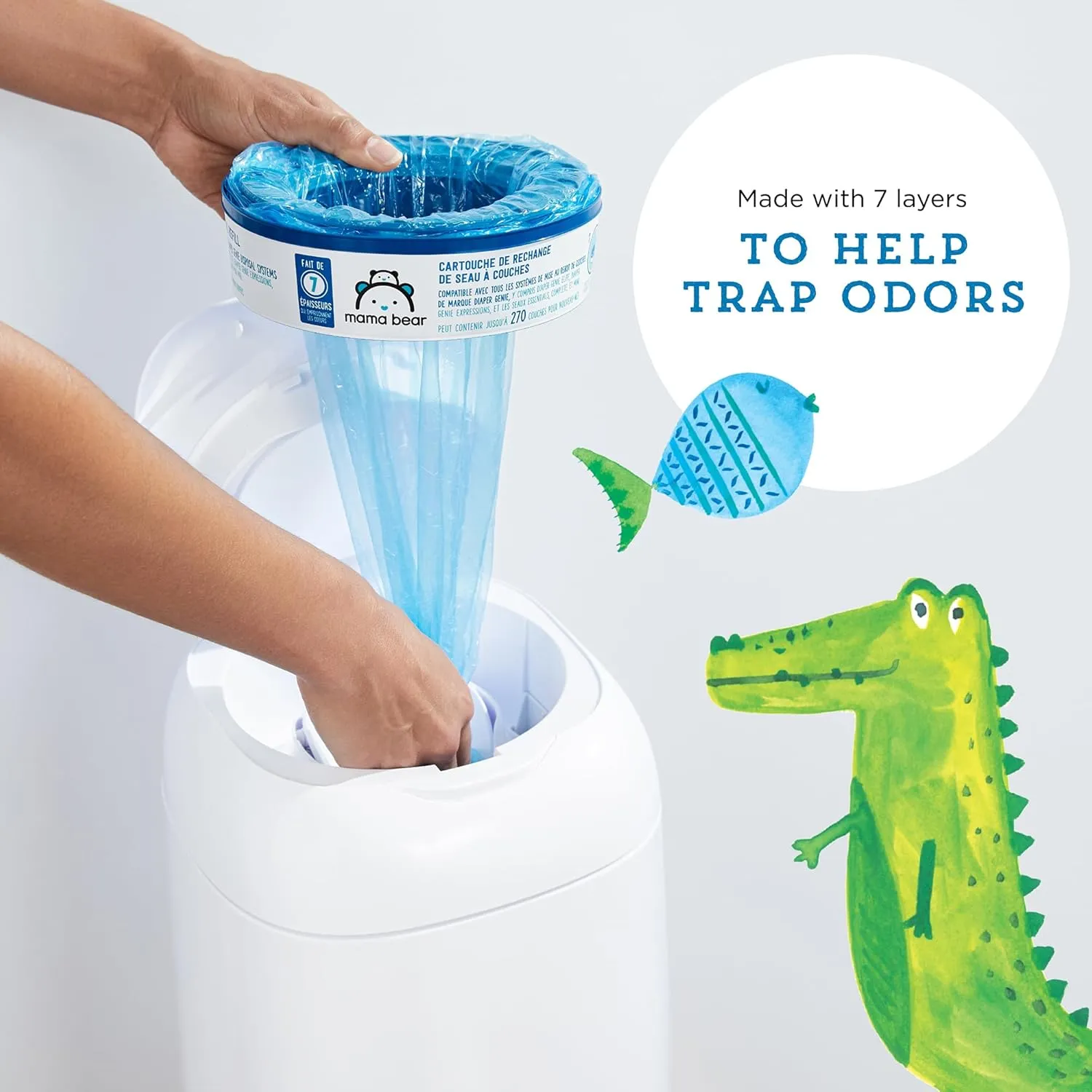 Amazon Brand - Mama Bear Diaper Pail Refills for Genie Pails, Unscented, 2160 Count (8 Packs of 270)