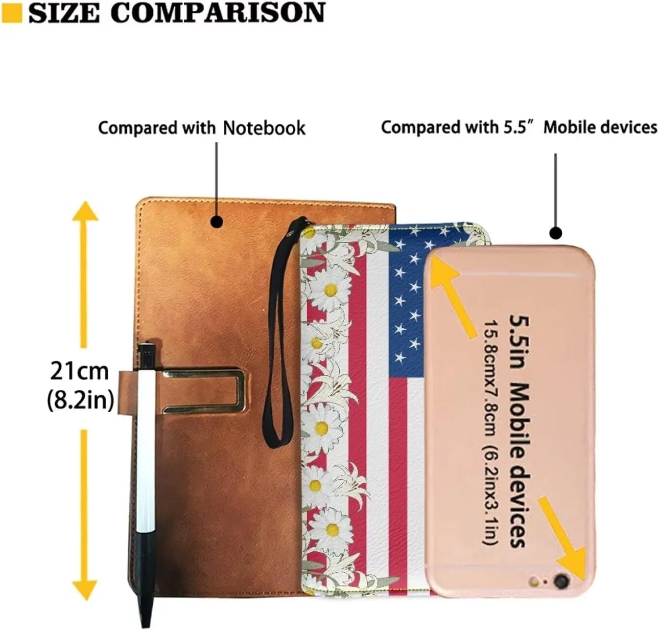 American Flag Daisy Wallet for Women Leather RFID Blocking Design Zip Around Card Holder Organizer Ladies Travel Clutch Wristlet