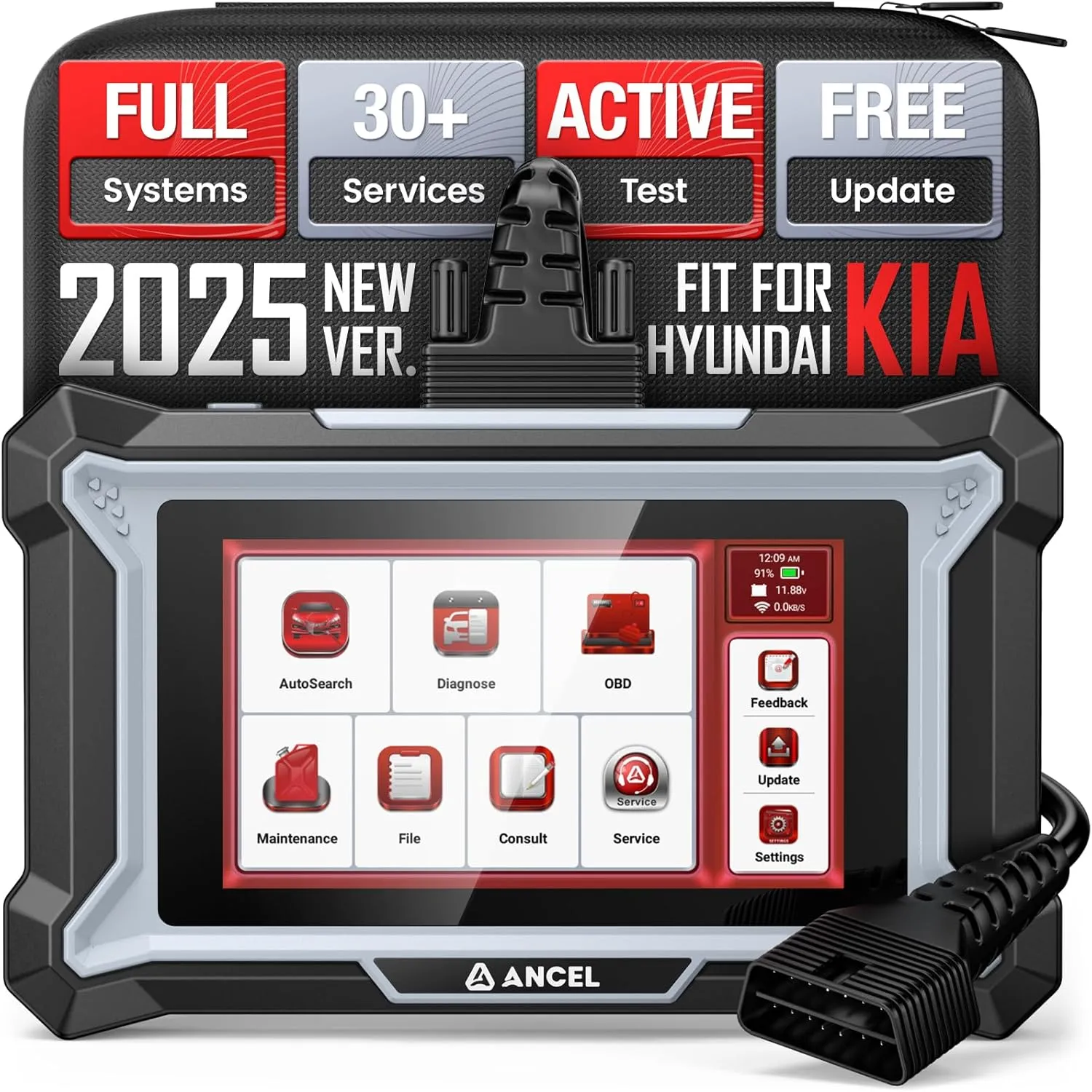 ANCEL DS160 OBD2 Scanner for Kia Hyundai, Full System Bidirectional Scan Tool, 30  Reset Functions, ABS Bleed, Gearbox Learn, Battery Match, SAS, Oil Reset, Lifetime Free Updates, Full OBD2, AutoVIN