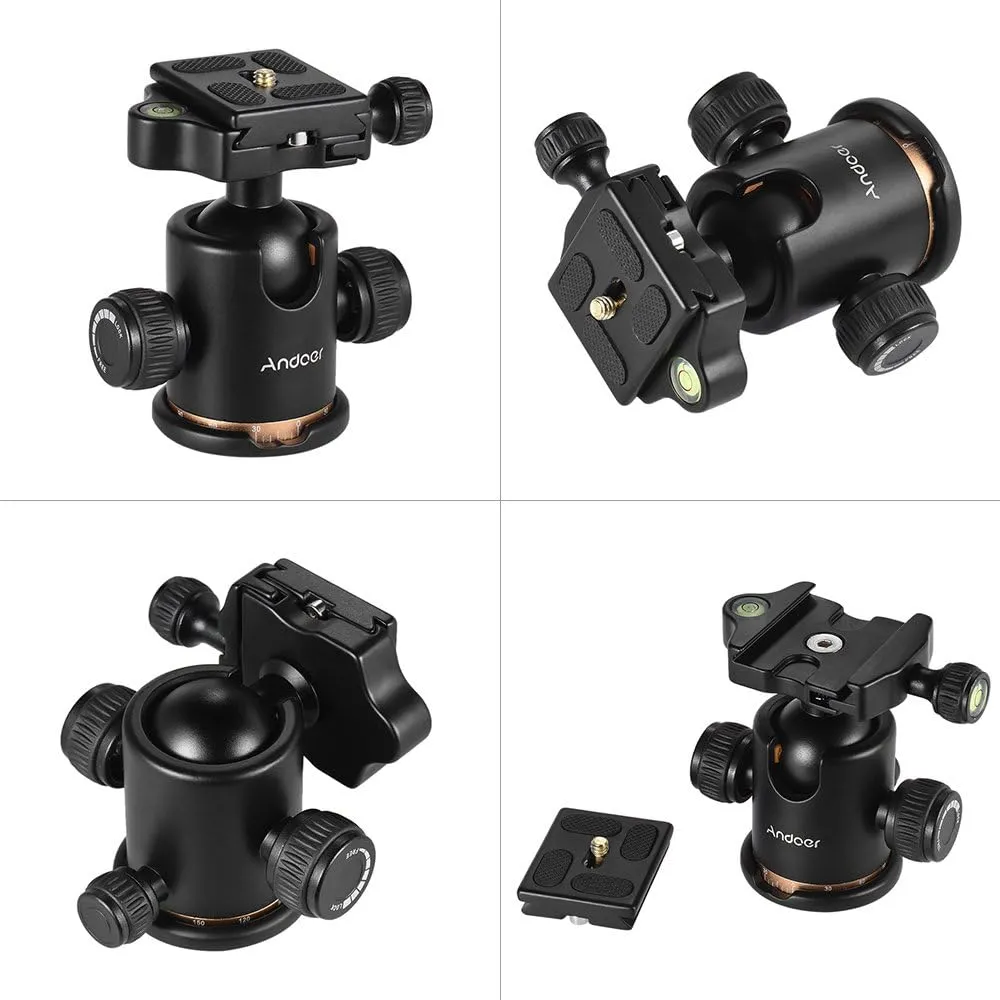 Andoer Tripod Ball Head, 360 Degree Rotating Panoramic Ball Head with Quick Release Plate 1/4 to 3/8 Screw Adapter Max 8kg/17.64lbs for Tripod Monopod Slider DSLR Camera