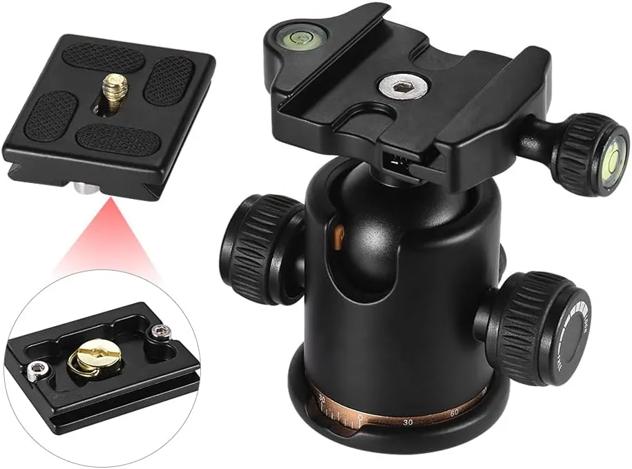 Andoer Tripod Ball Head, 360 Degree Rotating Panoramic Ball Head with Quick Release Plate 1/4 to 3/8 Screw Adapter Max 8kg/17.64lbs for Tripod Monopod Slider DSLR Camera