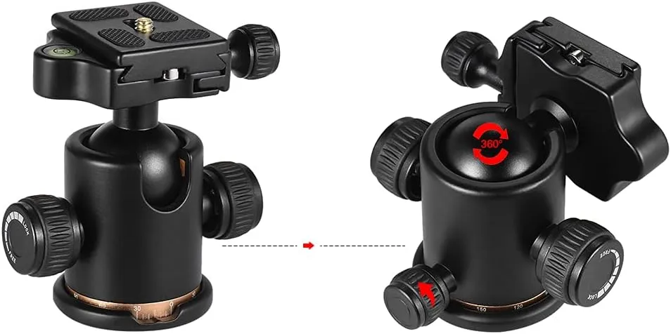 Andoer Tripod Ball Head, 360 Degree Rotating Panoramic Ball Head with Quick Release Plate 1/4 to 3/8 Screw Adapter Max 8kg/17.64lbs for Tripod Monopod Slider DSLR Camera