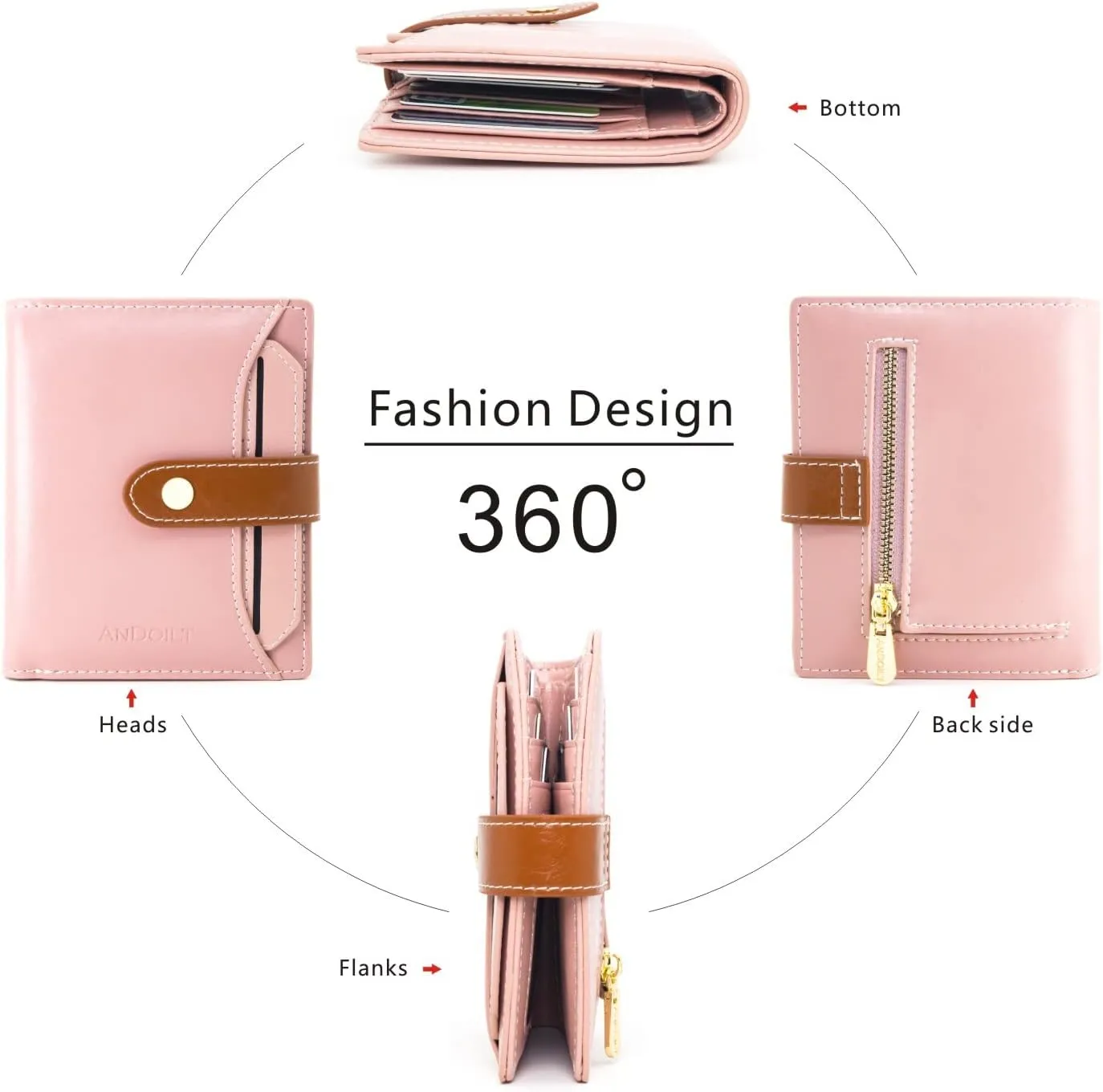ANDOILT Wallets for Women Genuine Leather Small Bifold Wallet RFID Blocking Card Case Purse with ID Window Coin Pocket
