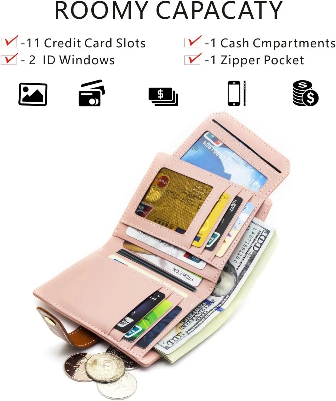 ANDOILT Wallets for Women Genuine Leather Small Bifold Wallet RFID Blocking Card Case Purse with ID Window Coin Pocket