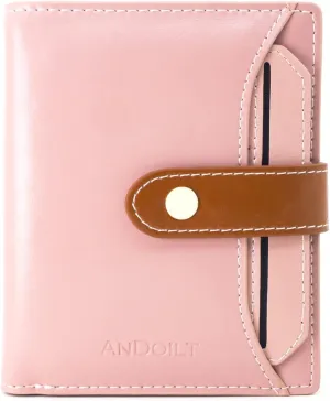 ANDOILT Wallets for Women Genuine Leather Small Bifold Wallet RFID Blocking Card Case Purse with ID Window Coin Pocket