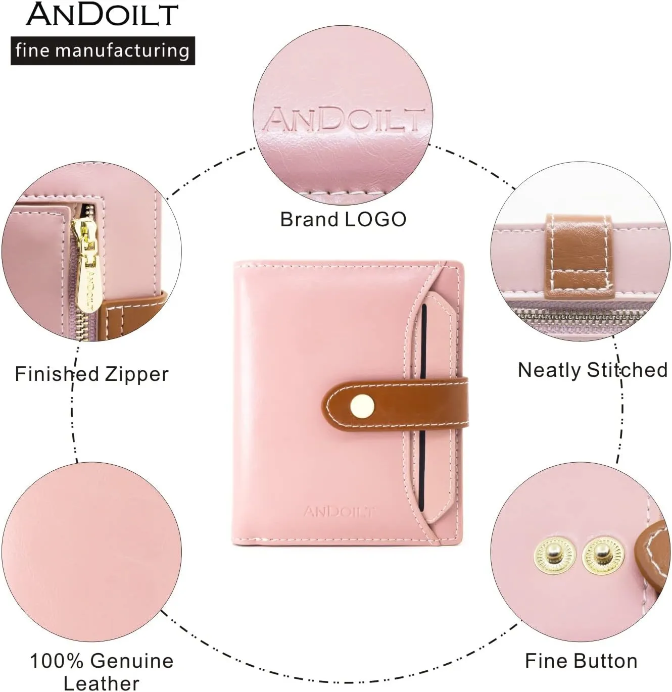 ANDOILT Wallets for Women Genuine Leather Small Bifold Wallet RFID Blocking Card Case Purse with ID Window Coin Pocket