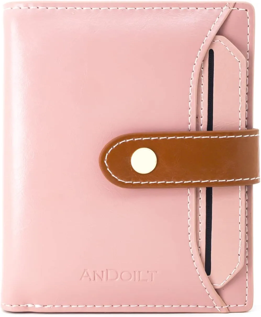 ANDOILT Wallets for Women Genuine Leather Small Bifold Wallet RFID Blocking Card Case Purse with ID Window Coin Pocket